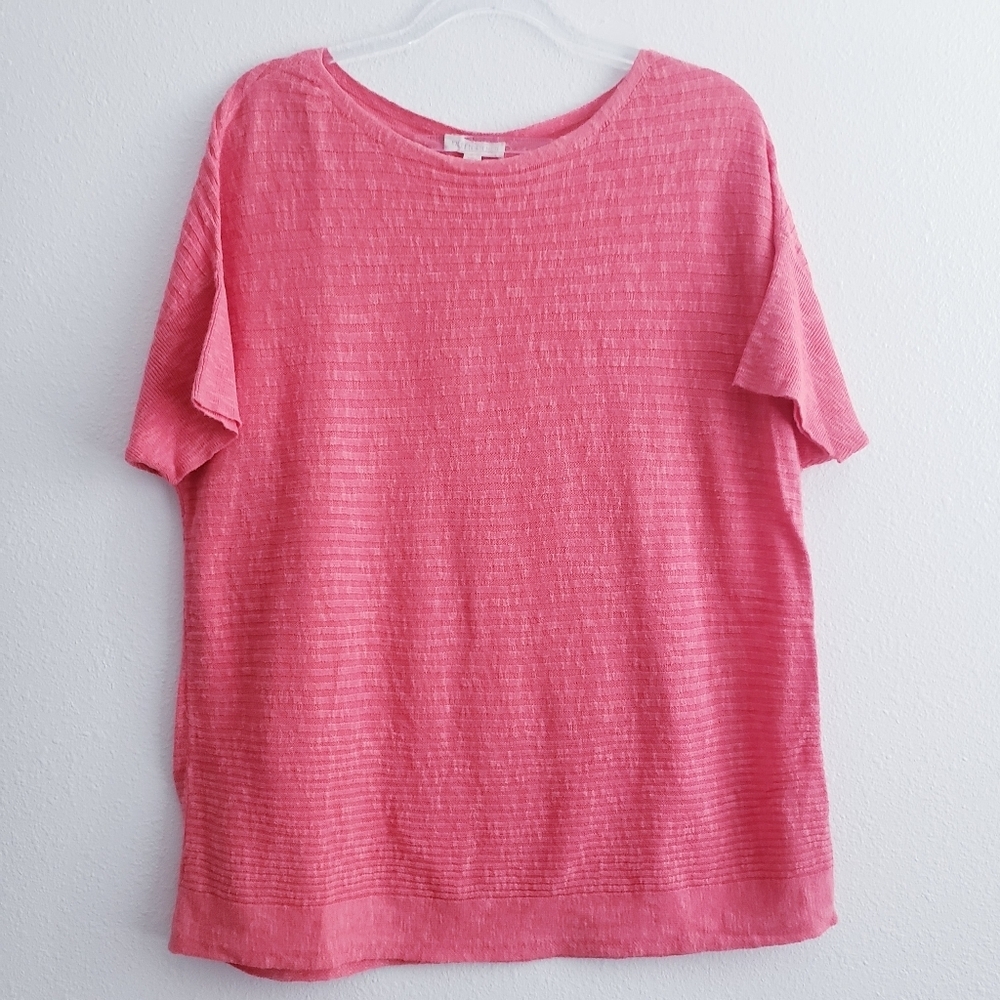 Eileen Fisher Ribbed Short Sleeve Boat Neckline Blouse